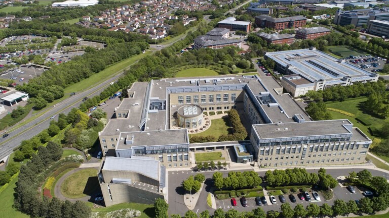Drone photography of business park by Glasgow aerial photographers Blink Imaging