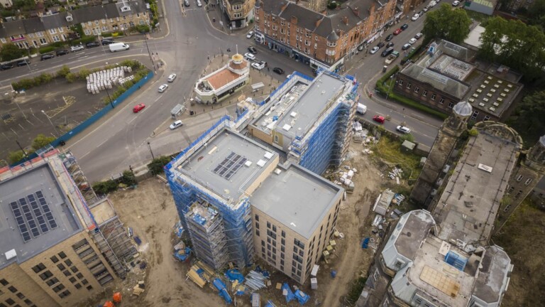 Drone photography of construction work at Victoria Hospital by Glasgow drone photographers Blink Imaging