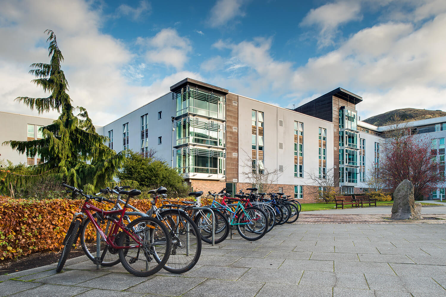 It was important to show some of the bike storage facilities at the University. Unfortunately, the bike racks were in permanent shadow so HDR was used for the shot to minimise the contrast between the building which was lit and the racks.