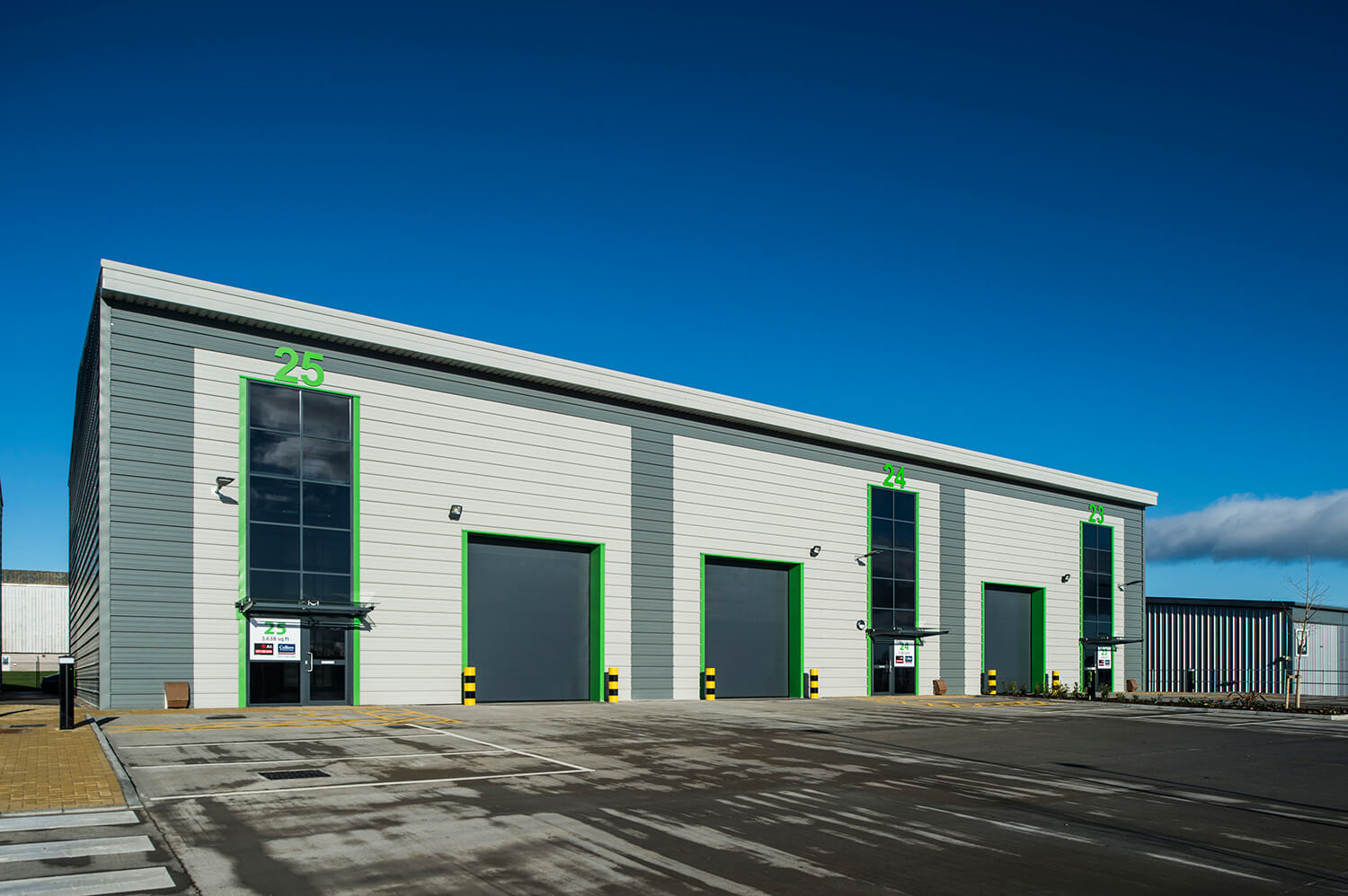 Architectural photograph of commercial industrial units near Edinburgh