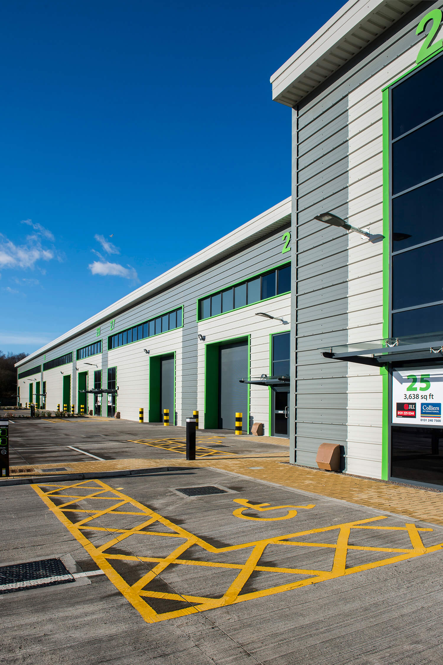 Architectural photograph of entrance to industrial units