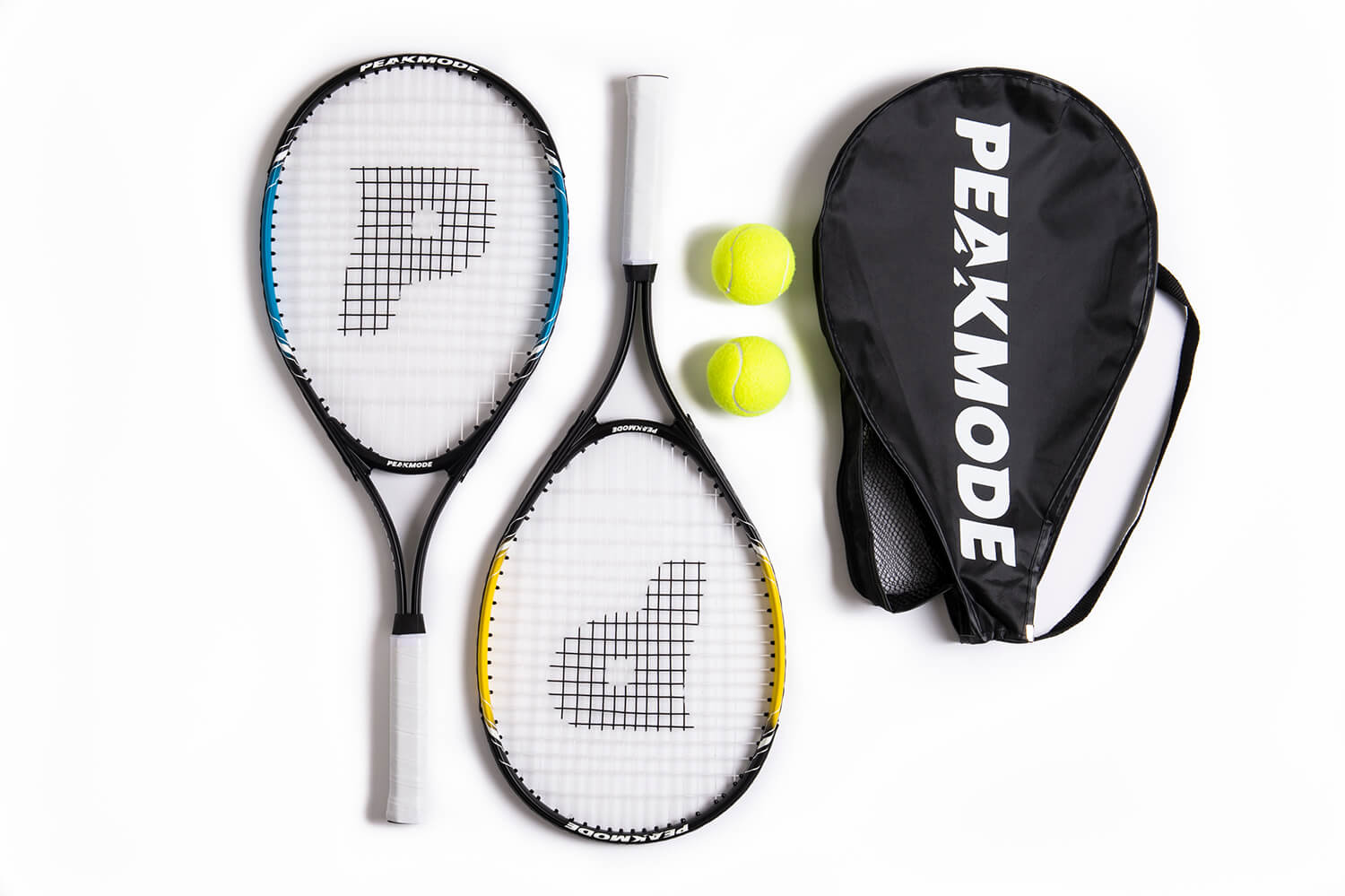 Product photography of tennis rackets on white background