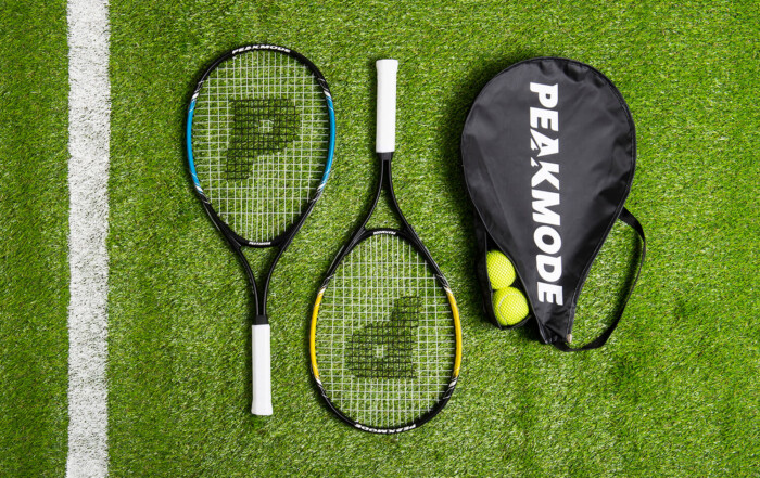 Product photography of tennis rackets from above